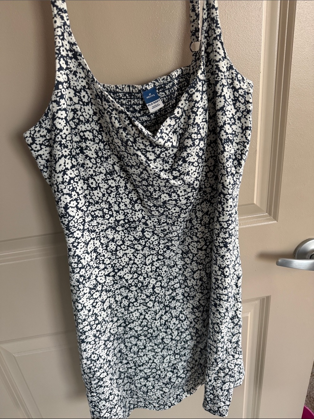 Old Navy Navy and White Floral Cowl-Neck Mini Dress